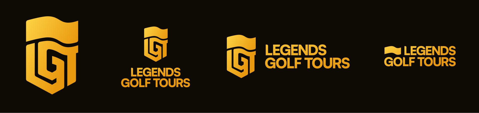 The four logo variations for Legends Golf Tours.